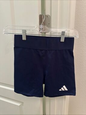 adidas Navy Girls' Athletic Bike Shorts with White Logo